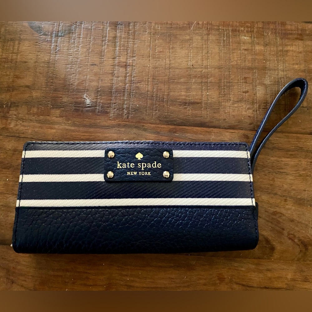 Kate Spade Navy Blue and Cream Striped Wristlet